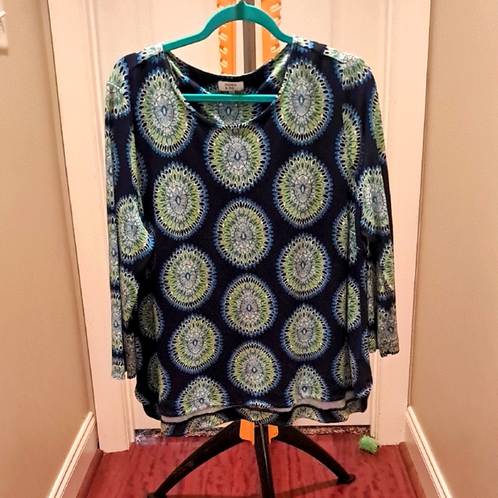 Crown & Ivy Blue and Green Mandala Blouse